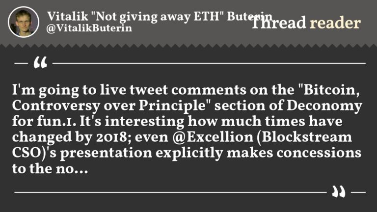 VitalikButerin live tweet comments on the “Bitcoin, Controversy over Principle”