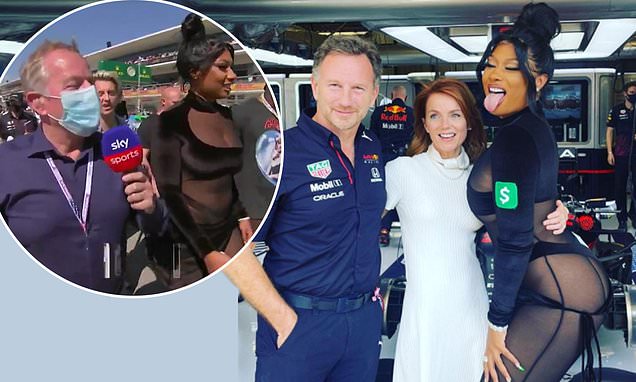 Geri Horner and husband Christian pose with scantily clad Megan Thee Stallion | Daily Mail Online