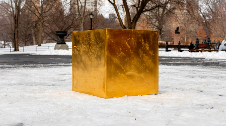 Gold Cube in Central Park Is a Bizarre Crypto Ad