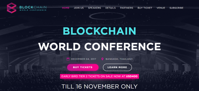 Join Blockchain World Conference Bangkok Event 4th December 2017