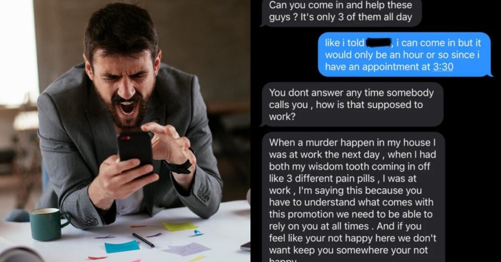 Manager’s Angry Text to Employee Asking Them to Work on Day off Gets Blasted Online