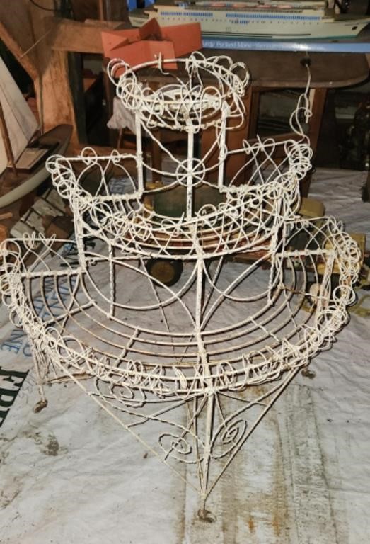 Victorian Painted Wire Three Tier Plant Stand | Live and Online Auctions on HiBid.com