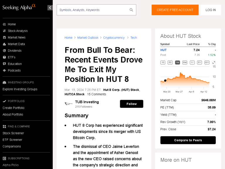 From Bull To Bear: Recent Events Drove Me To Exit My Position In HUT 8 (NASDAQ:HUT) | Seeking Alpha